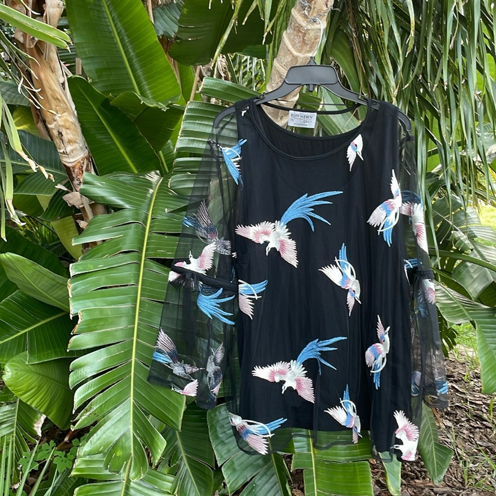 dark floral storks statement sleeve top